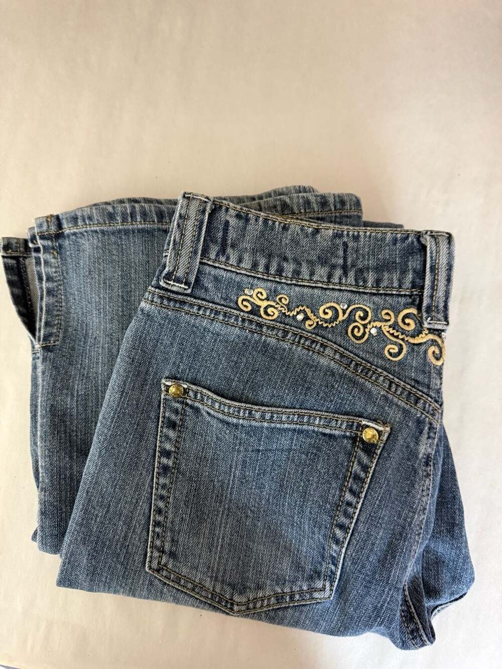 Lawman Western Vintage Embroidered Rhinestone Straight Leg Jeans